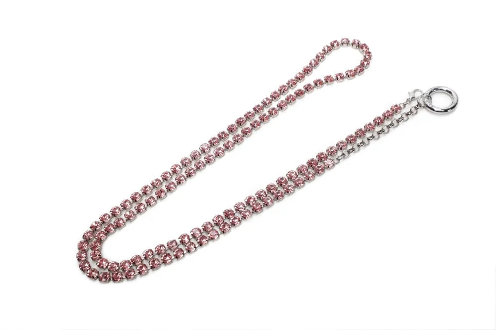 Cinto Corrente Metalizada Pedraria Cristal Rosa - vista 2 de 3