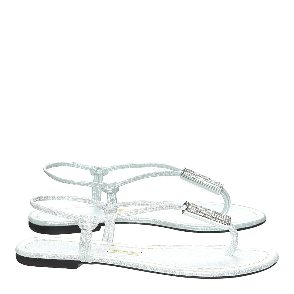 Rasteira Tecido Shine Strass Prata - vista 2 de 4