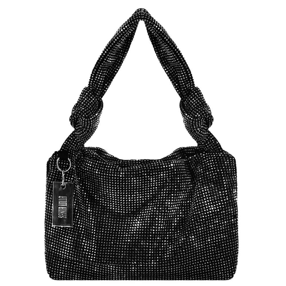 Mini Bolsa Baguete com Nós de Strass Preto - vista 1 de 5