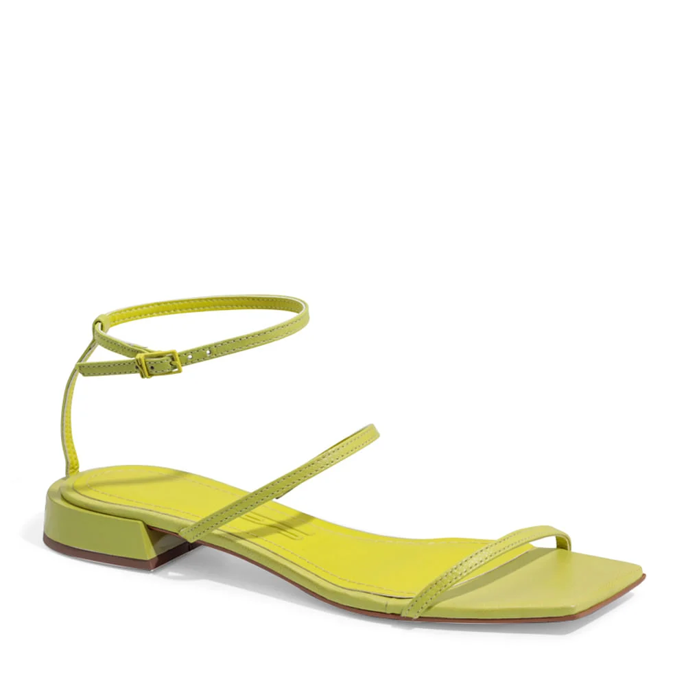 Sandália Rasteira Couro Pelica Soft Verde Limão - vista 3 de 4