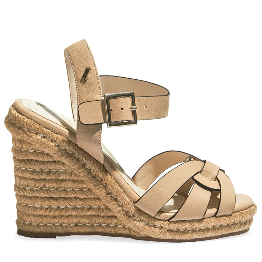 Espadrille Couro Salto Alto Bege Branco Gelo - vista 1 de 3