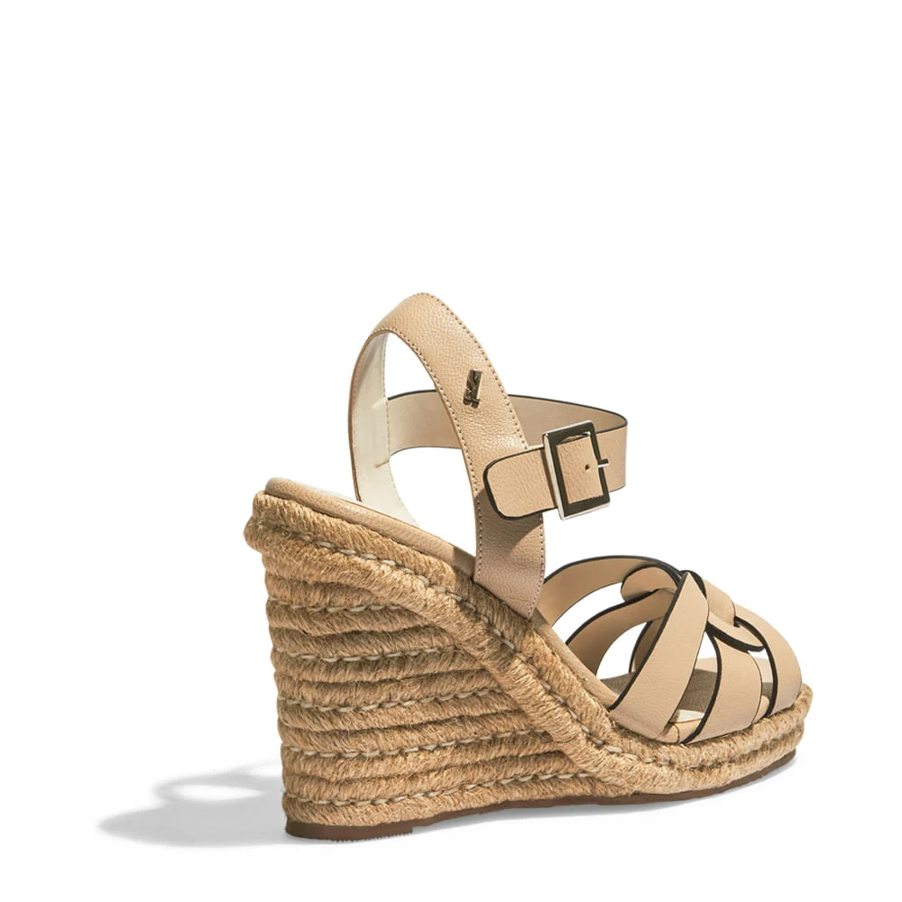 Espadrille Couro Salto Alto Bege Branco Gelo - vista 3 de 3
