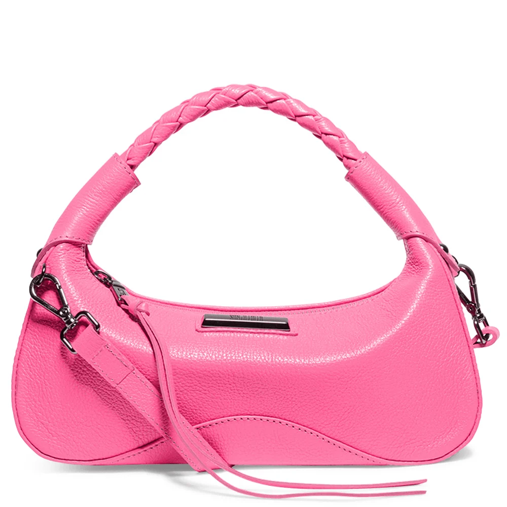 Bolsa Baguete Rosa Couro Alça Ombro Trançada - vista 1 de 5