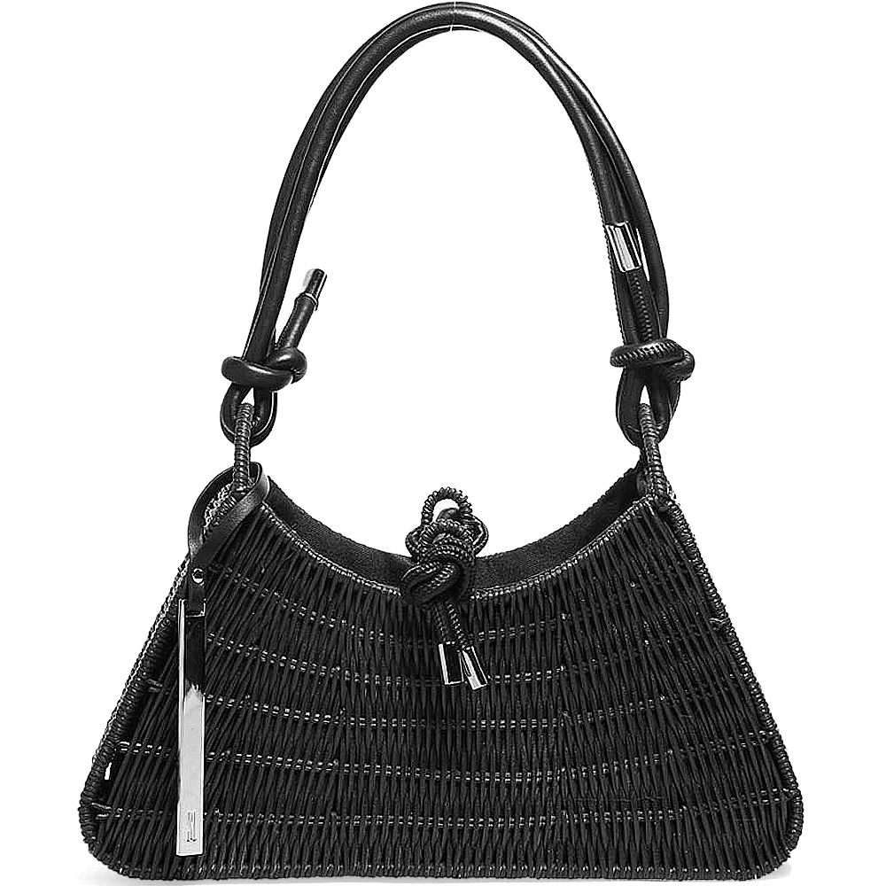 Bolsa Baguete Tramado Triangular Preta com Cordão - vista 1 de 4