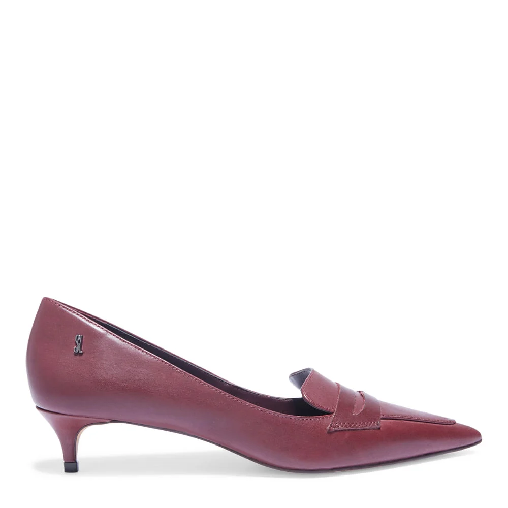 Sapato Scarpin Vinho Couro Salto Baixo - vista 1 de 4