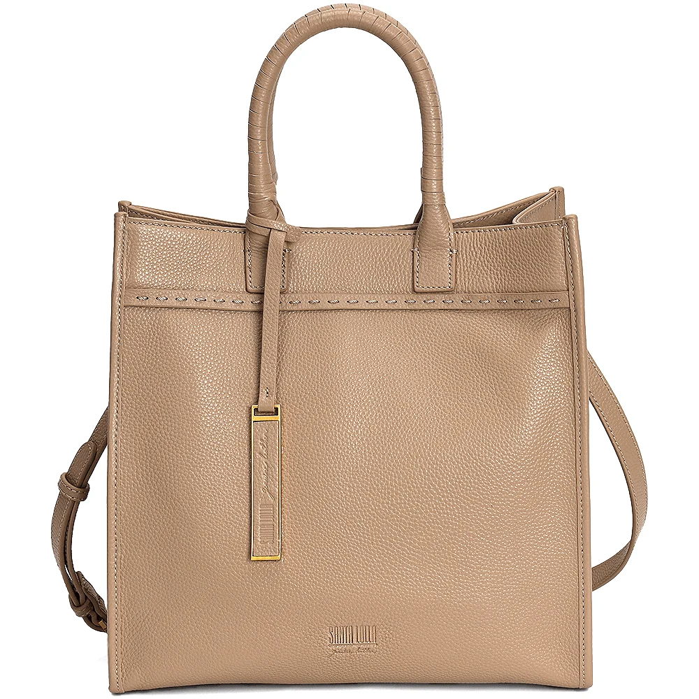 Bolsa Tote Pesponto Grande de Couro Bege - Linha Genuine Leather - vista 1 de 3