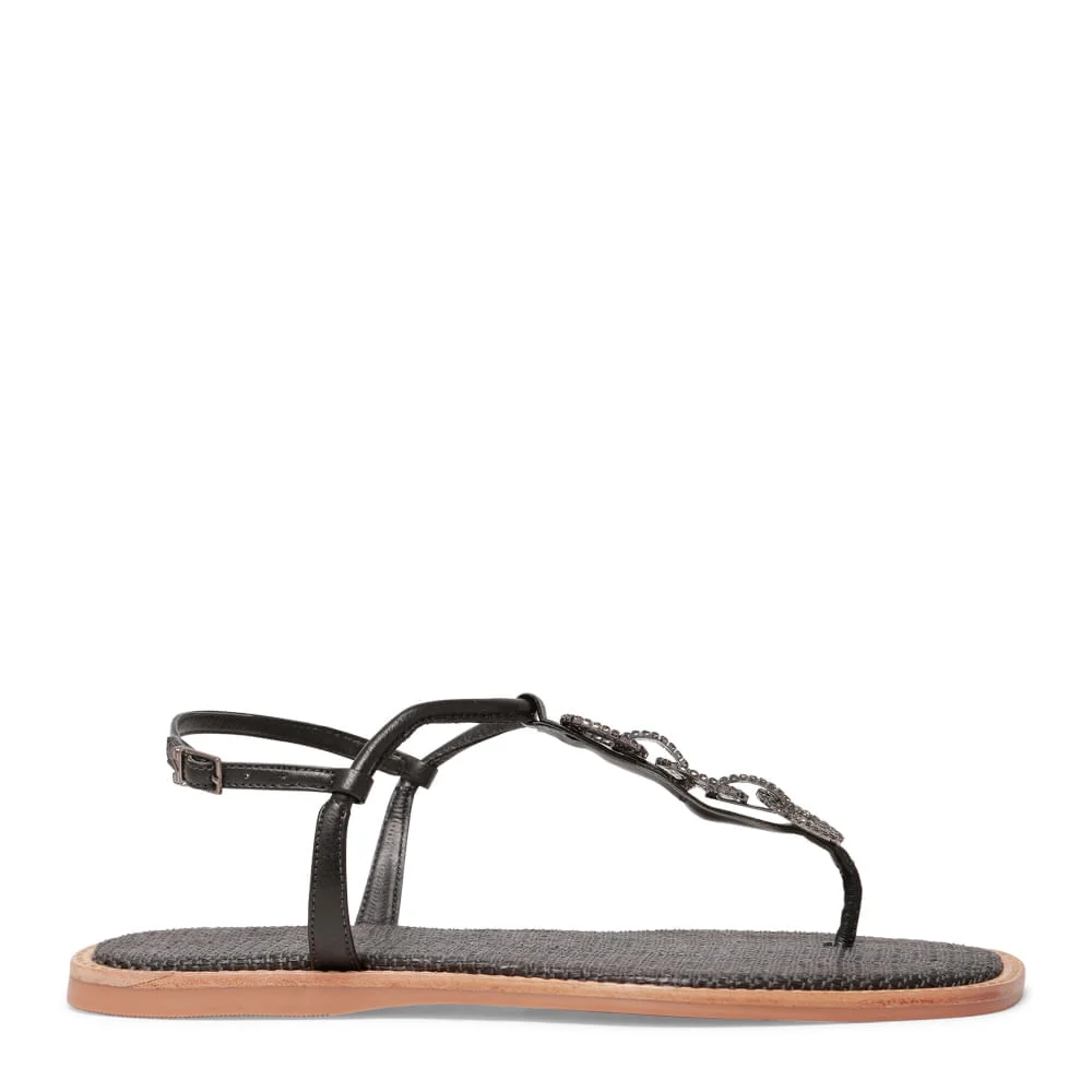 Rasteira Thong Shiny Lolla Brilho Strass Preta - vista 1 de 4