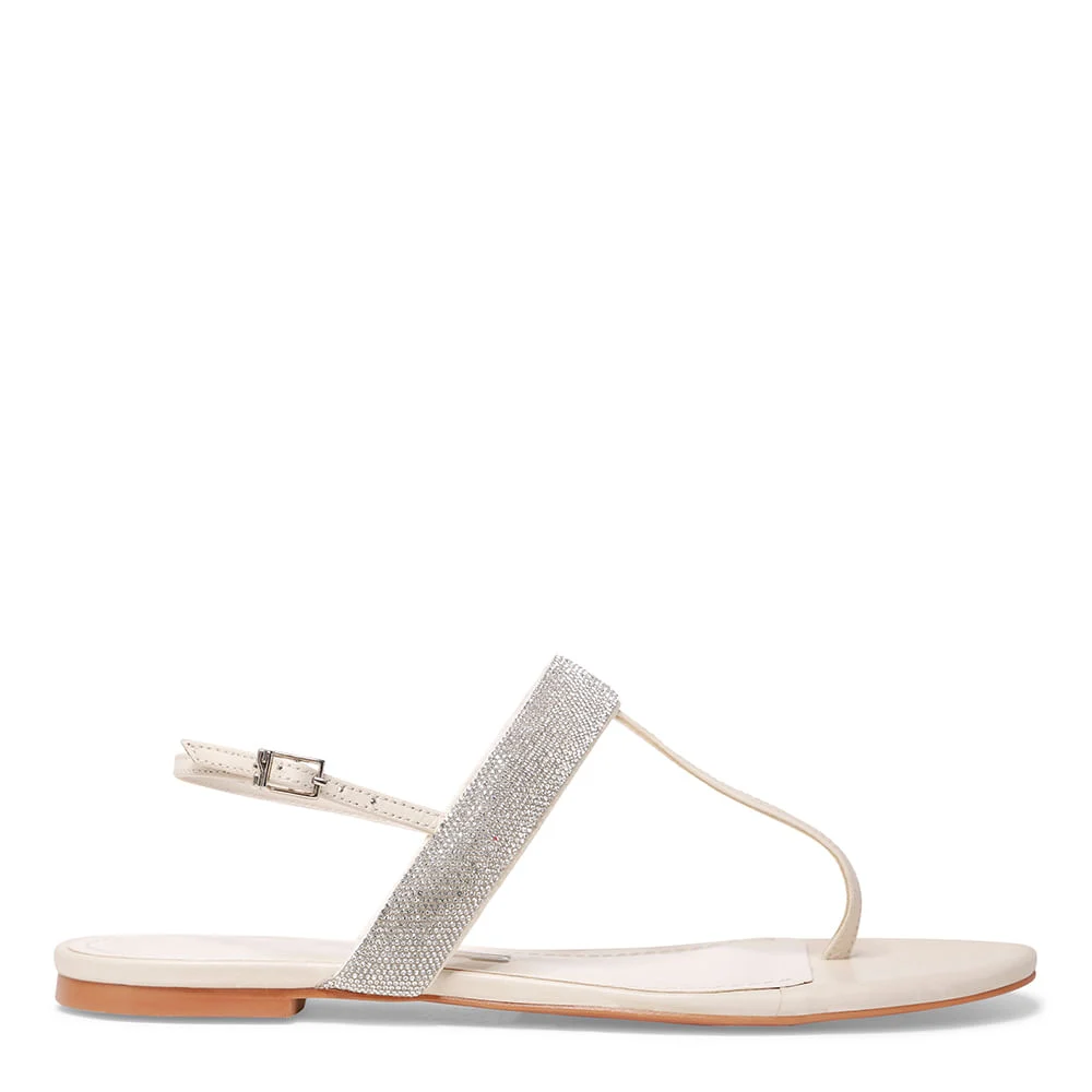 Sandália Rasteira Off White Couro Strass - vista 1 de 4