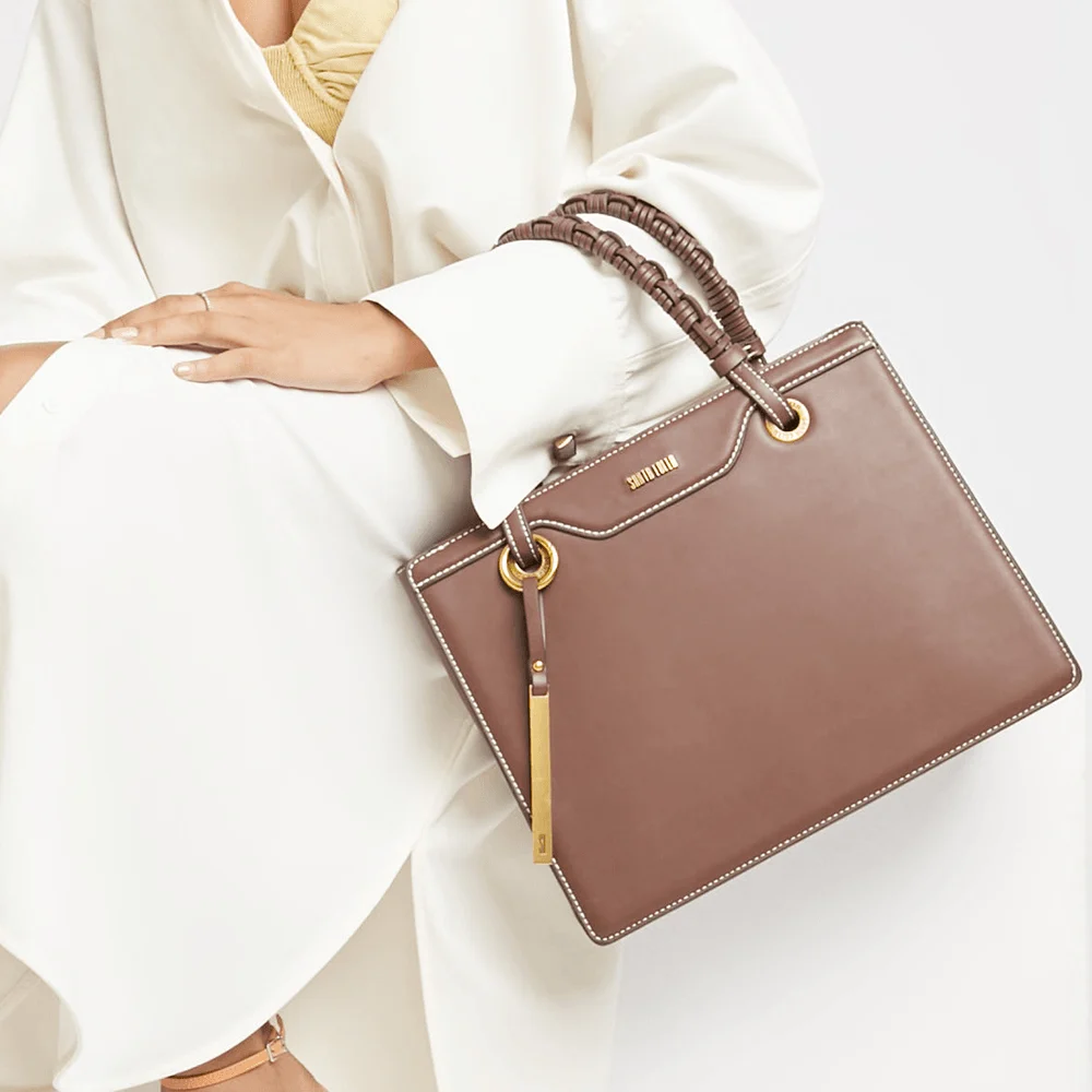 Bolsa Tote Marrom Pinhão Quadrada Pesponto - vista 2 de 5