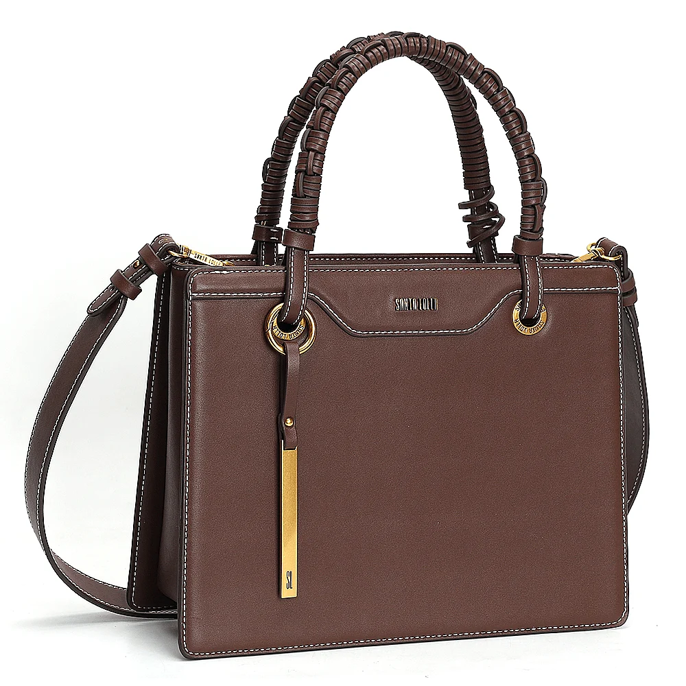 Bolsa Tote Marrom Pinhão Quadrada Pesponto - vista 4 de 5