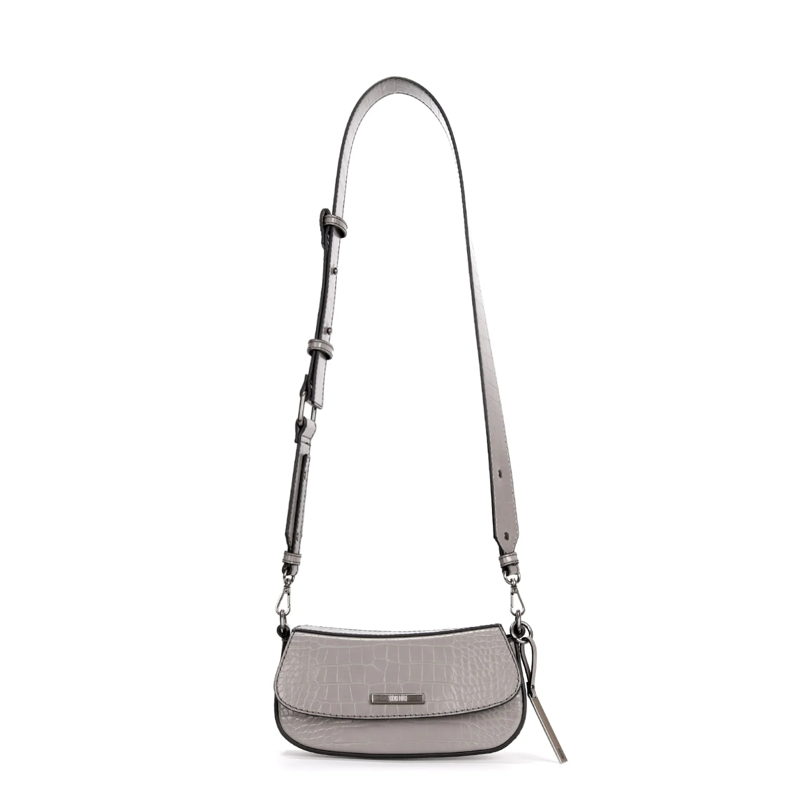 Bolsa Baguete Cinza Croco Pequena Alça Transversal - vista 1 de 4