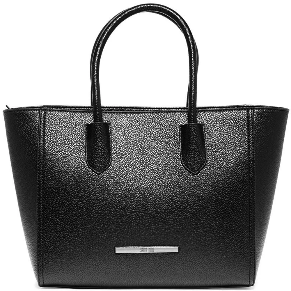 Bolsa Tote Estruturada Grande de Couro Floater Texturizado Preta - vista 1 de 3