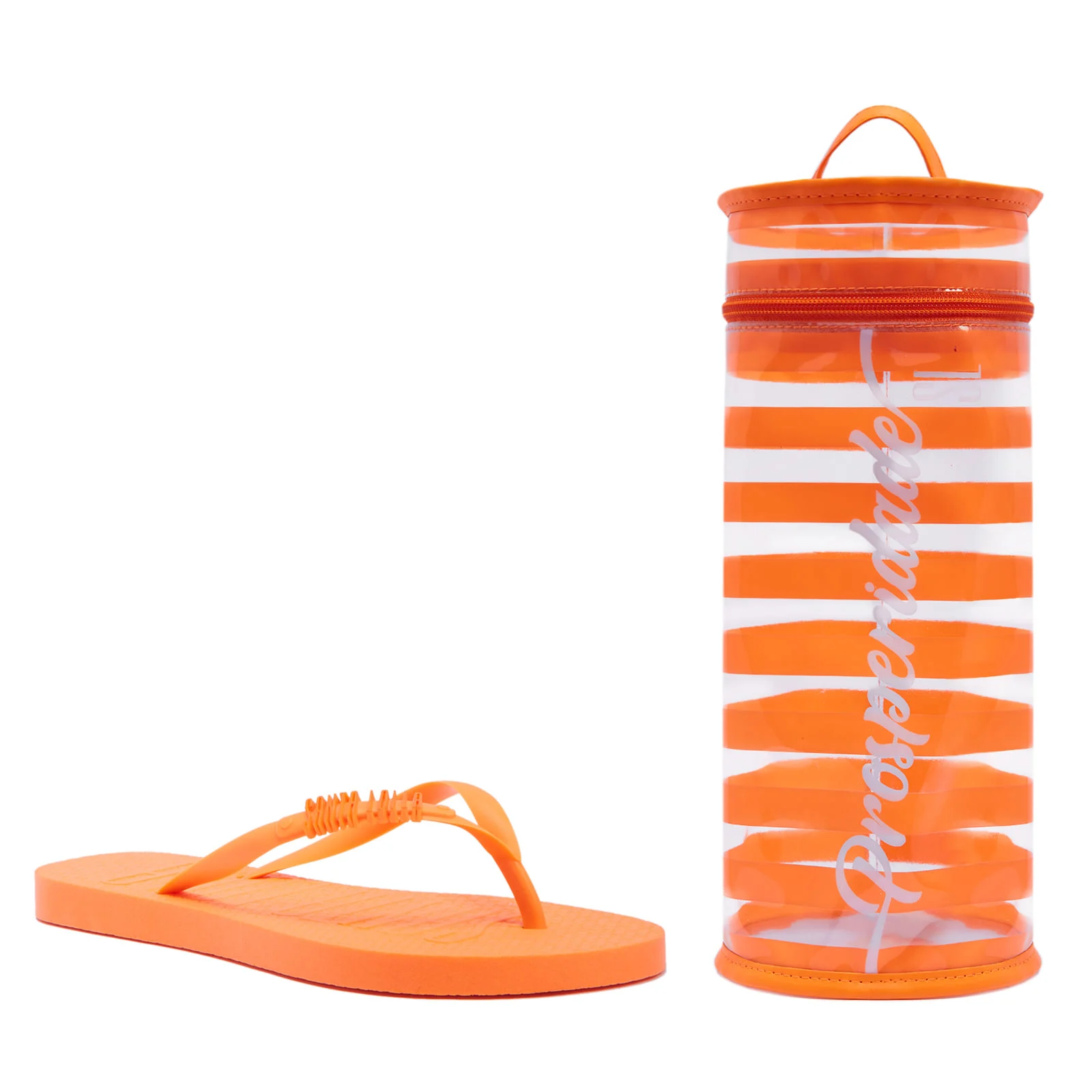 Chinelo Flip Flop Laranja Neon com Necessaire Transparente - vista 1 de 4