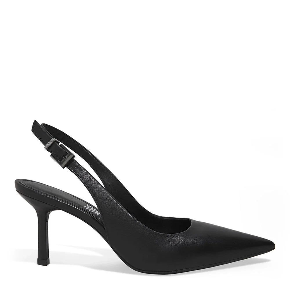 Scarpin Slingback Preto Couro Pelica Soft Salto Fino - vista 1 de 3