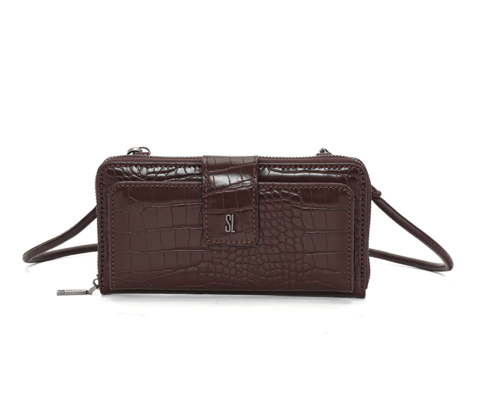 Bolsa Carteira Marrom Escuro Croco Alça de Ombro - vista 1 de 5