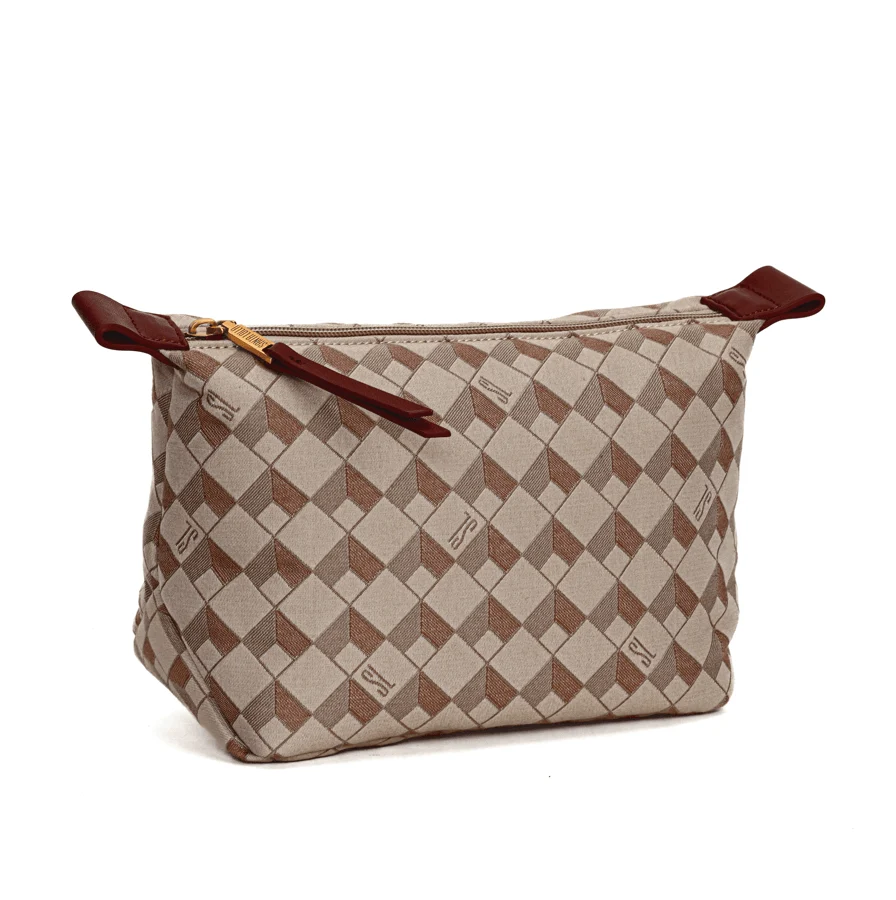 Necessaire Jacquard Cubos Zíper Marrom - vista 2 de 6