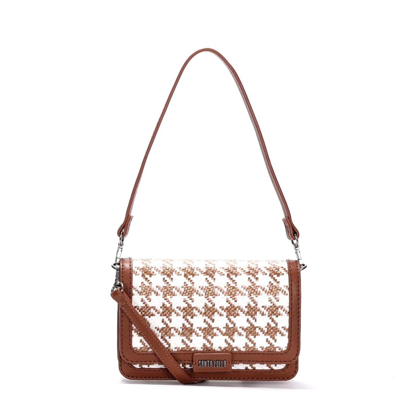 Bolsa Pequena Marrom Tramado Pied Poule Alça De Ombro - vista 1 de 3