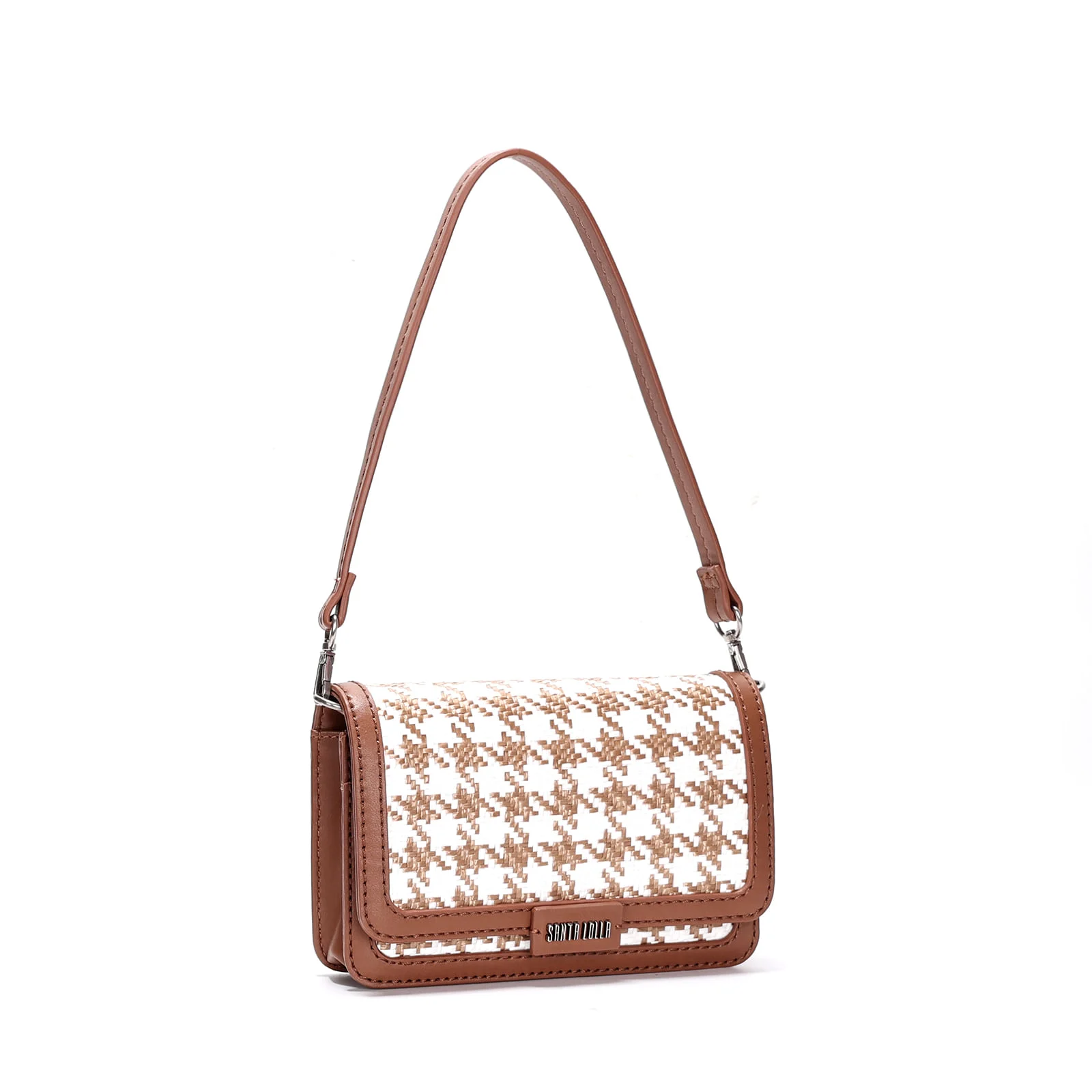 Bolsa Pequena Marrom Tramado Pied Poule Alça De Ombro - vista 2 de 3