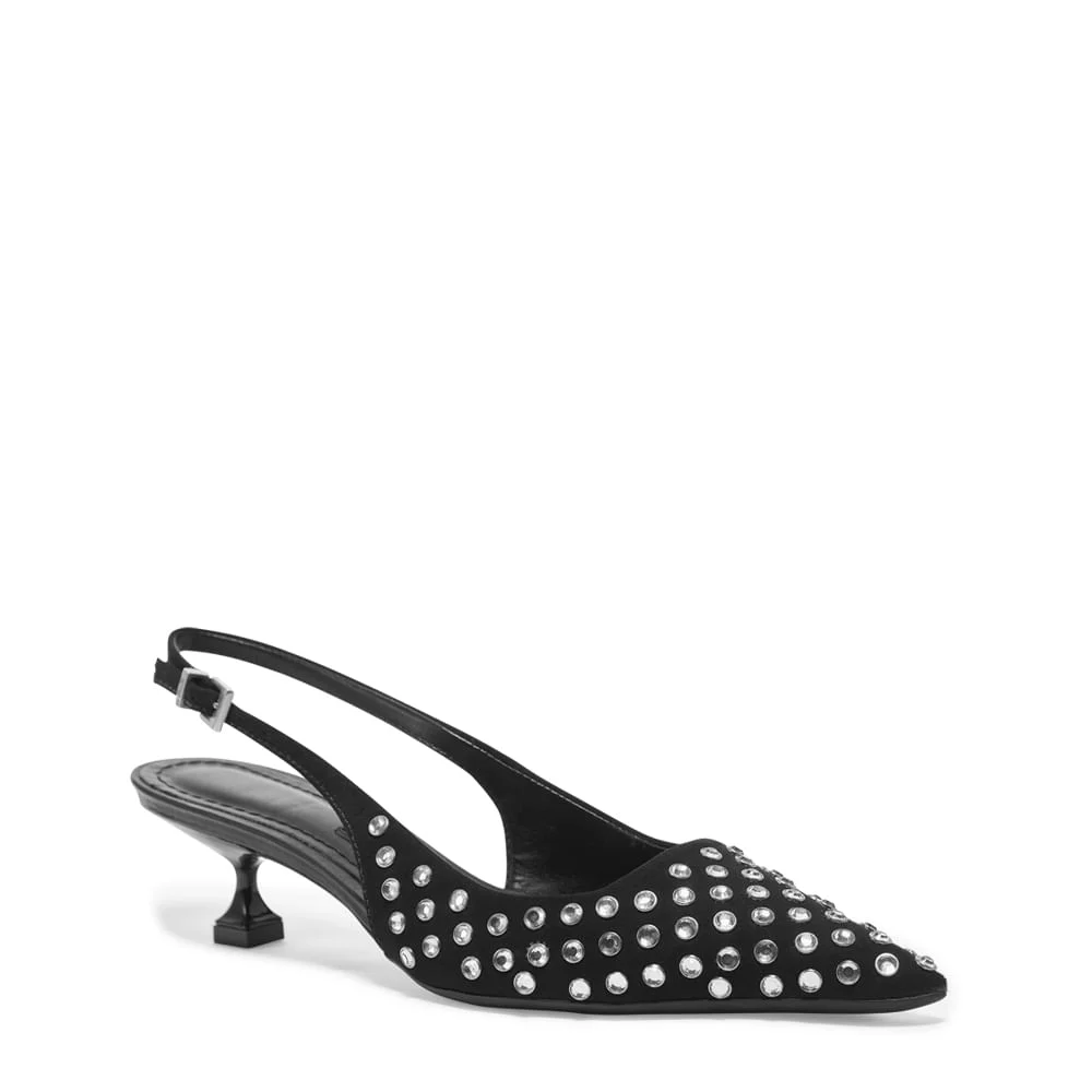 Scarpin Slingback Preto Camurça Salto Taça - vista 2 de 5