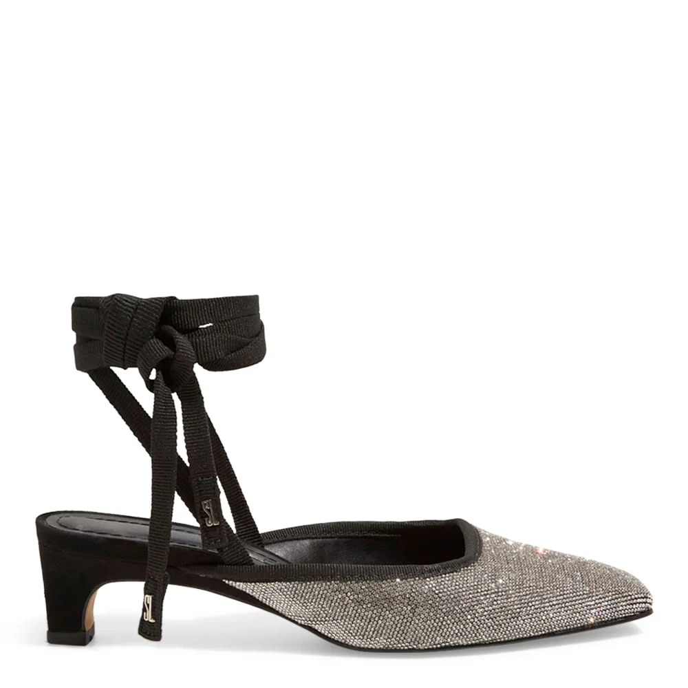 Scarpin Slingback Preto Camurça Brilho - vista 1 de 3