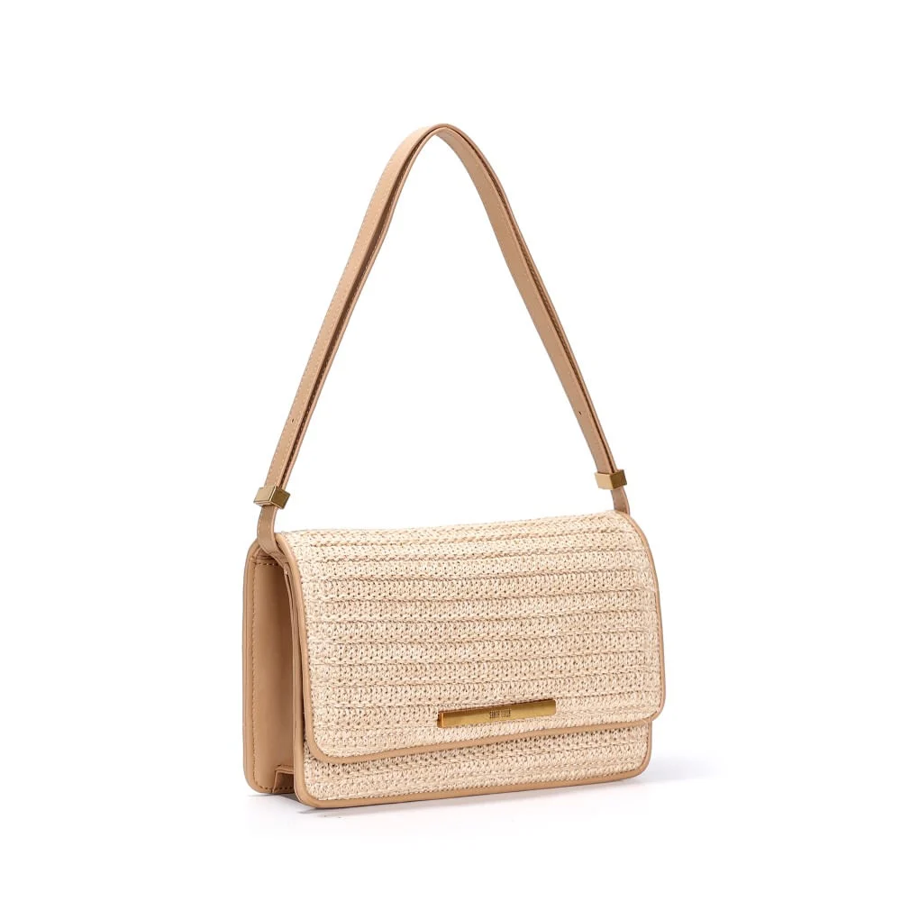 Bolsa Baguete Bege Palha Alça De Ombro - vista 2 de 3