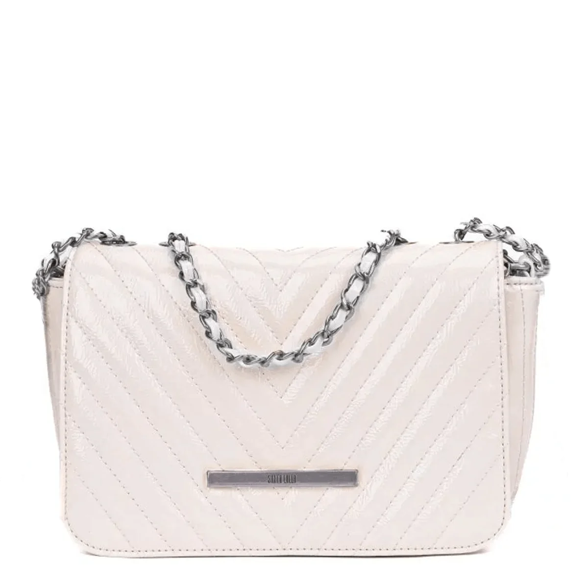 Bolsa Off White Matelassê Verniz Transversal Corrente Prata - vista 1 de 4