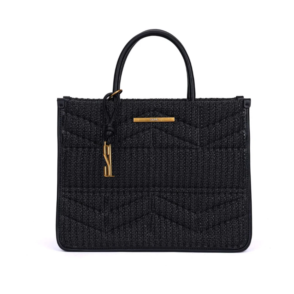 Bolsa Tote Preta Tramada Alça De Mão - vista 1 de 7