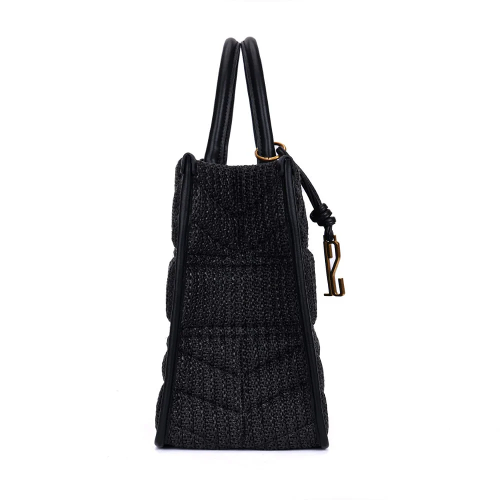 Bolsa Tote Preta Tramada Alça De Mão - vista 4 de 7