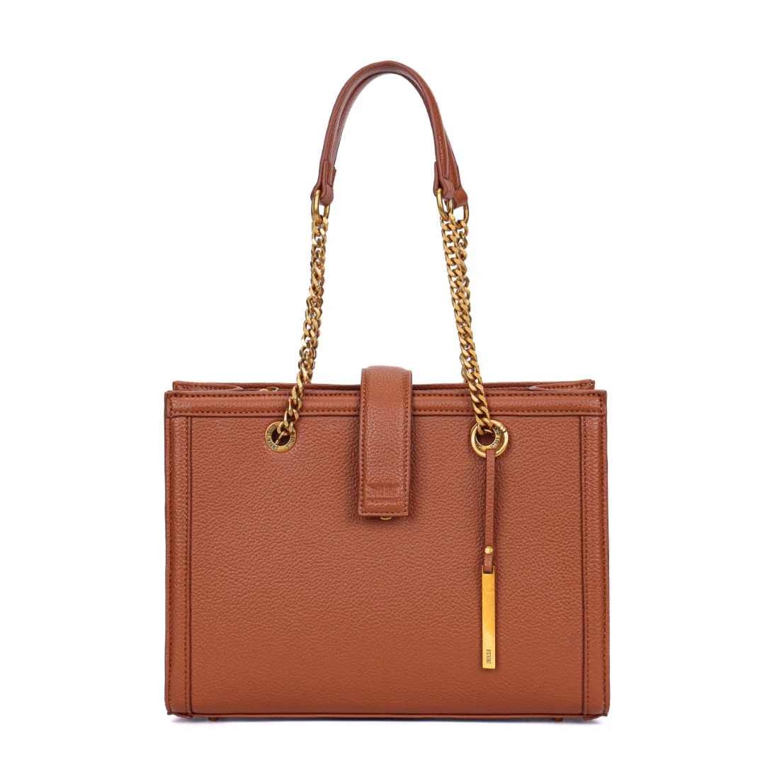 Bolsa Tote Estruturada Marrom Alça Corrente - vista 1 de 7