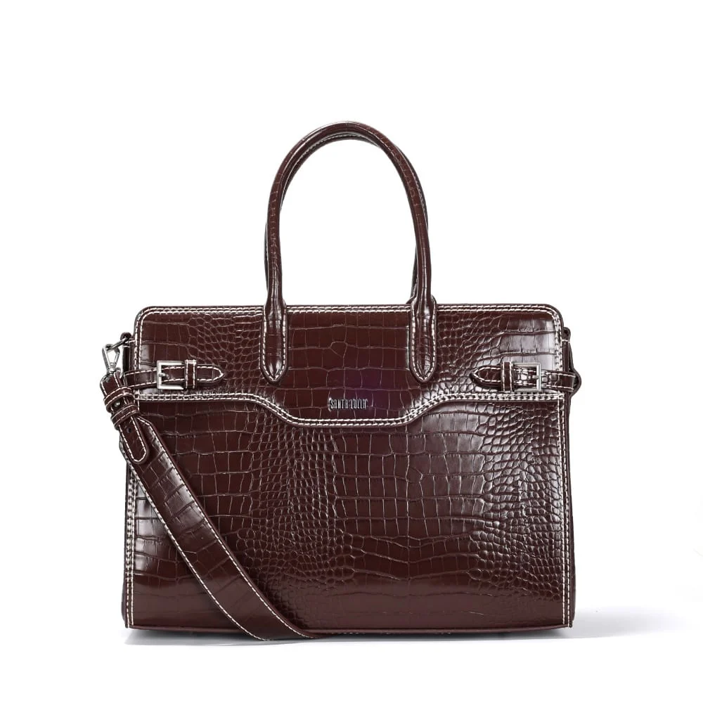 Bolsa Tote Croco Marrom Alça Dupla Tiracolo - vista 1 de 3