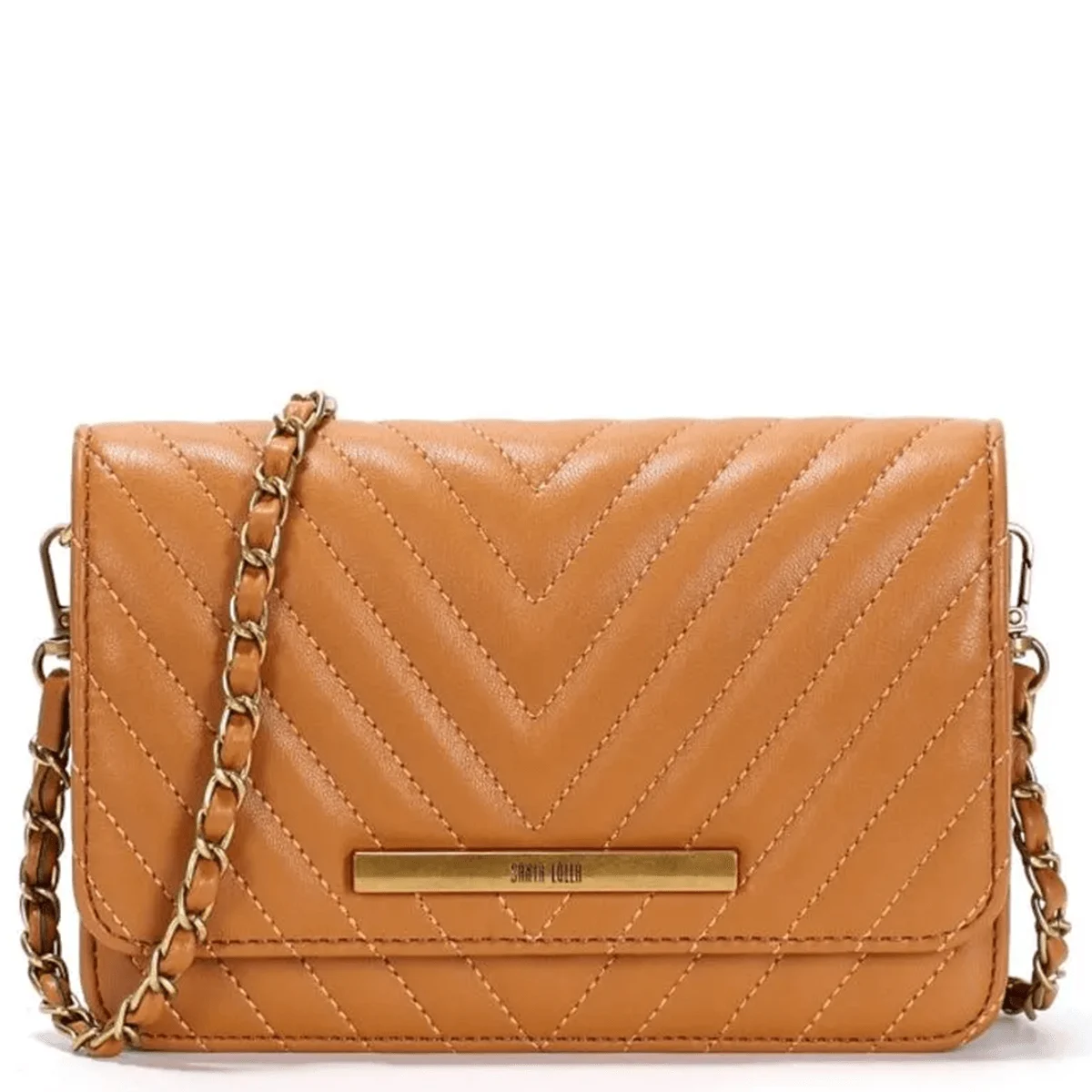 Bolsa Pequena Caramelo Matelassê Alça Corrente Transversal - vista 1 de 3