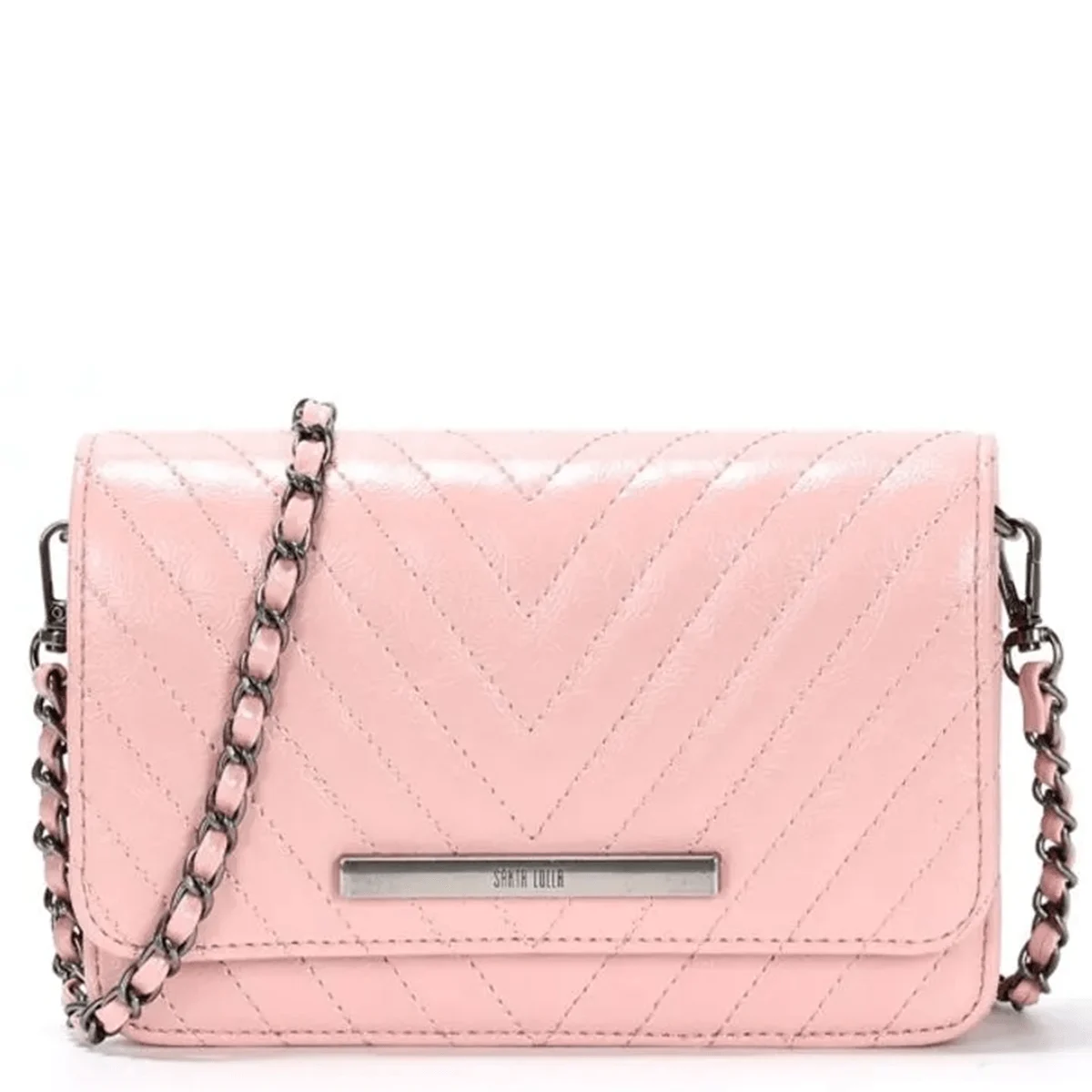 Bolsa Rosa Envernizada Matelassê Alça Corrente Transversal - vista 1 de 3