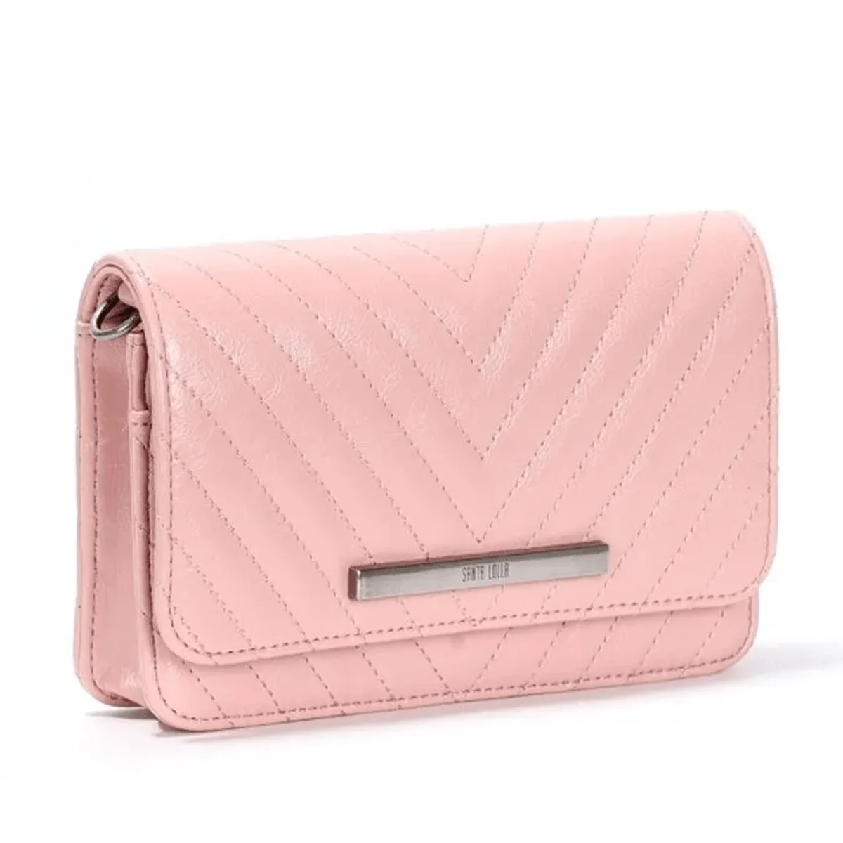 Bolsa Rosa Envernizada Matelassê Alça Corrente Transversal - vista 2 de 3