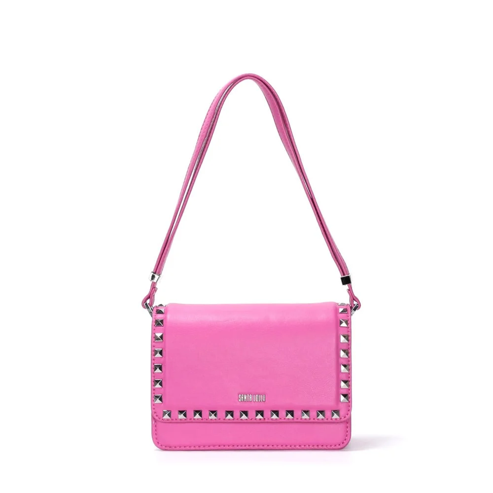 Bolsa Pequena Rosa Pink Tachas Quadrada Alça De Ombro - vista 1 de 4