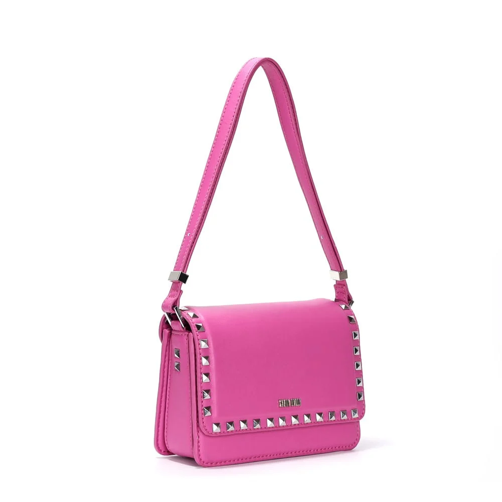 Bolsa Pequena Rosa Pink Tachas Quadrada Alça De Ombro - vista 2 de 4