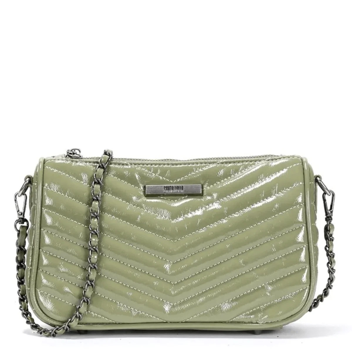 Bolsa Verde Matelassê Verniz Alça Transversal Corrente - vista 1 de 3