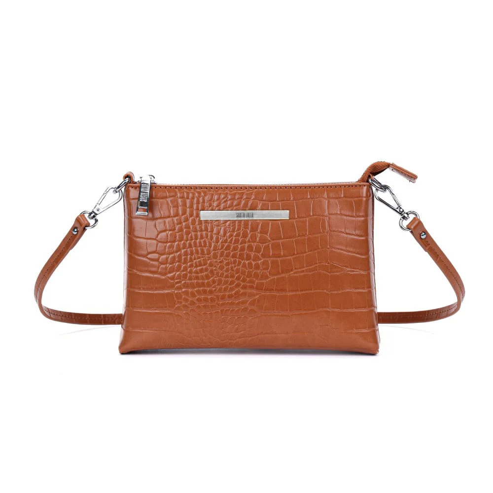Bolsa Croco Marrom Alça Fina Transversal - vista 1 de 7