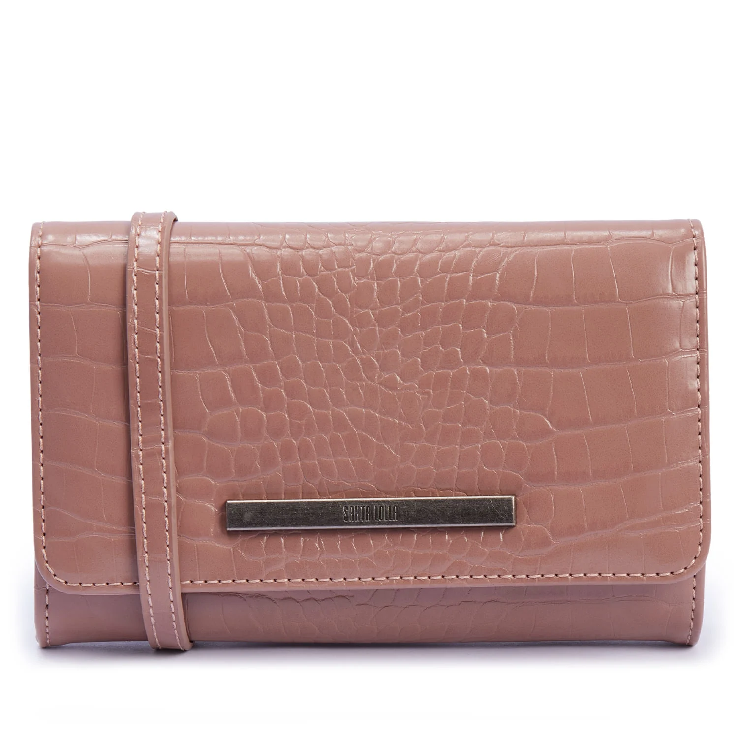 Bolsa Carteira Rose Croco Alça Transversal - vista 1 de 7