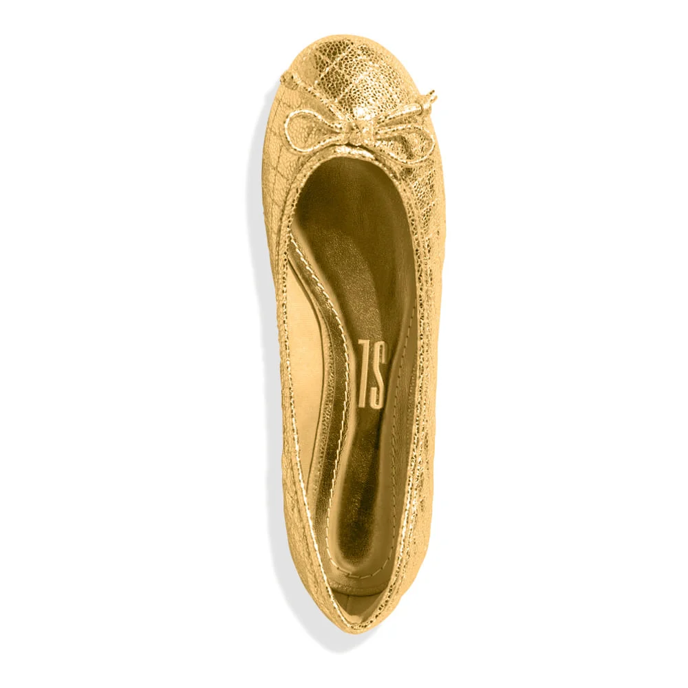 Sapatilha Tecido Metalizado Dourado Laço - vista 3 de 4