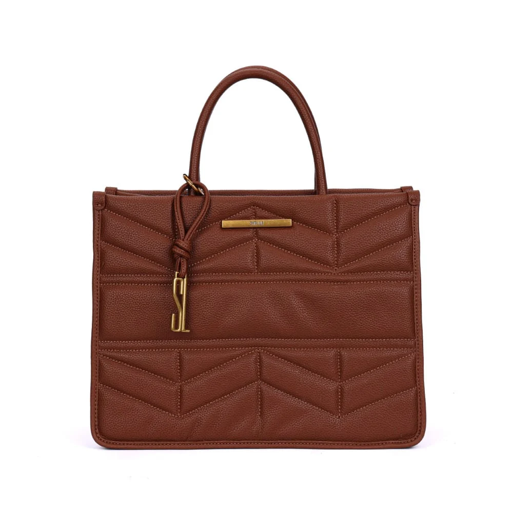 Bolsa Tote Marrom Café Estruturada Matelassê Alça De Mão - vista 1 de 7
