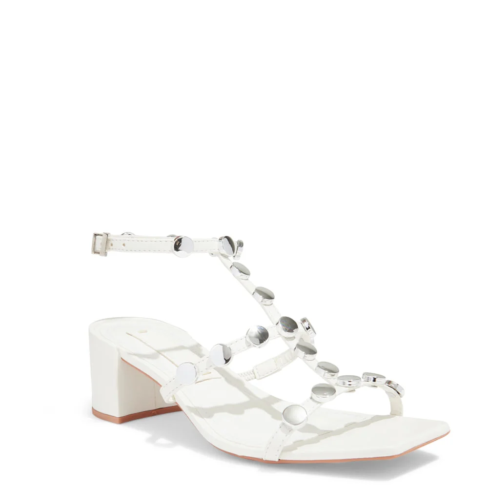 Sandália napa soft branco bico quadrado salto bloco baixo - vista 2 de 4