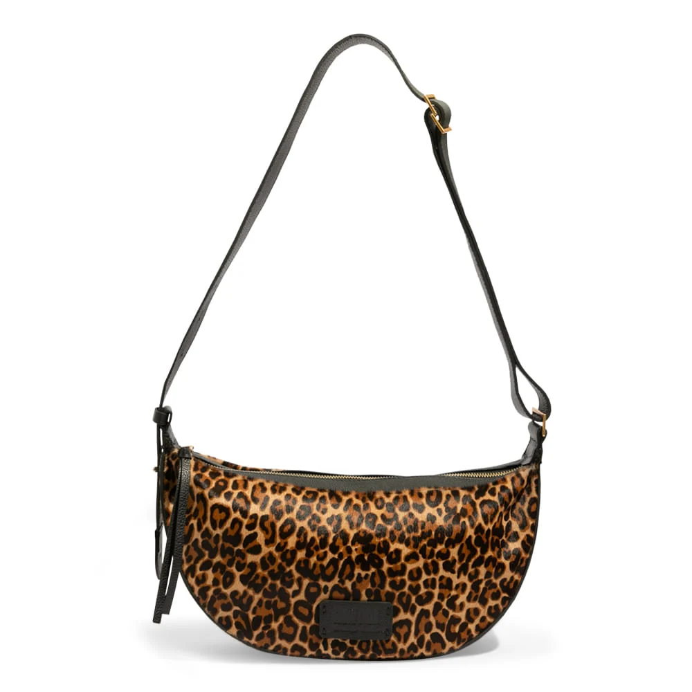 Bolsa Pequena Meia Lua Couro Animal Print Onça - vista 1 de 3