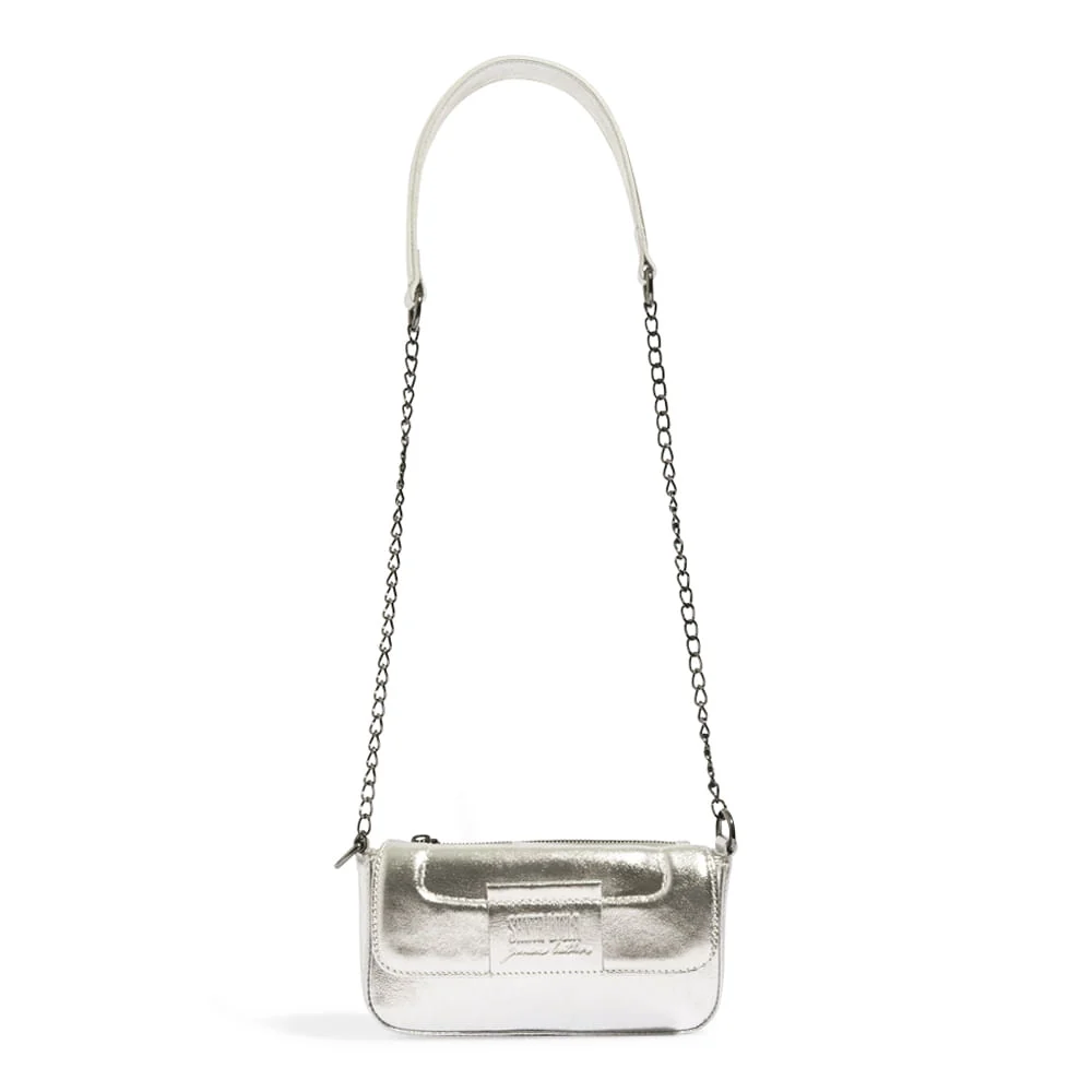 Bolsa Transversal Couro Cristal Prata - vista 1 de 3