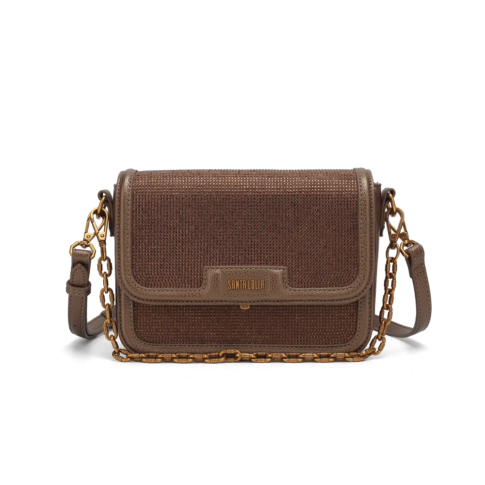 Bolsa Manta Cristal Brilho Marrom Cobre Alça Transversal - vista 1 de 4
