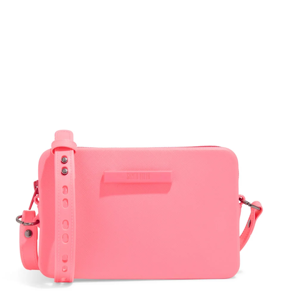 Bolsa Pequena Rosa Magenta Material Borracha Alça Transversal - vista 1 de 3