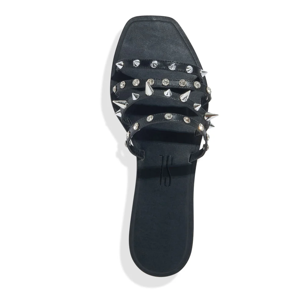 Rasteira Couro Preta Bico Quadrado Spikes - vista 4 de 4