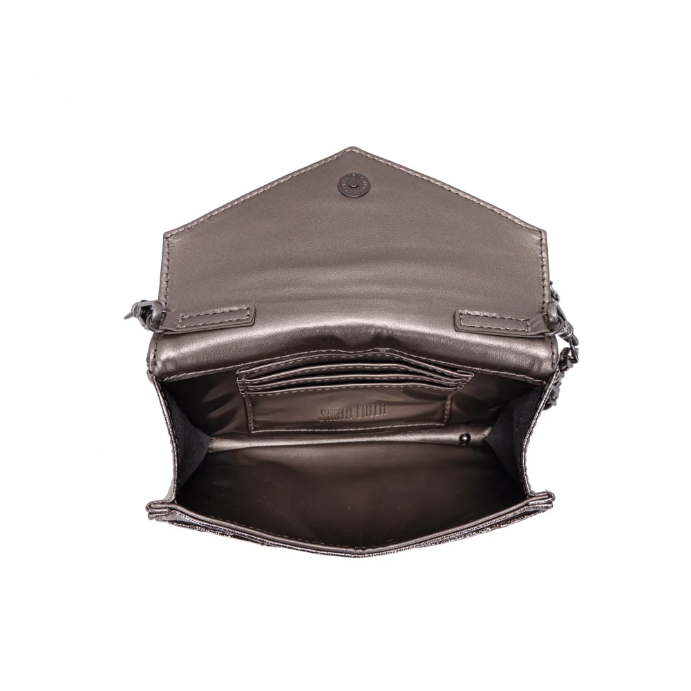 Bolsa Carteira Matelassê Material Metal Crinkle Cinza Grafite Alça Transversal - vista 4 de 5