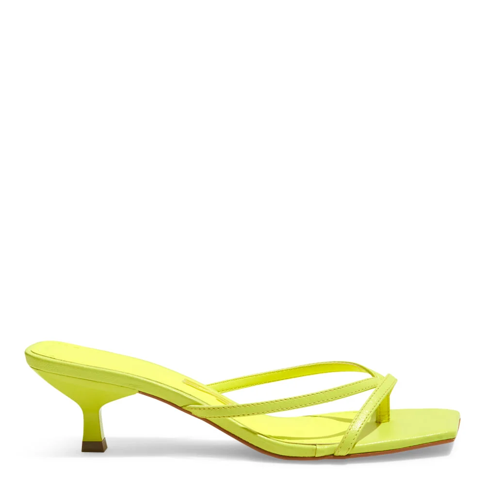 Tamanco Mule Couro Pelica Salto Baixo Tiras Verde Neon - vista 1 de 3