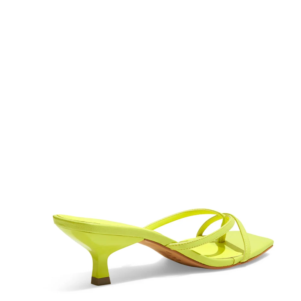 Tamanco Mule Couro Pelica Salto Baixo Tiras Verde Neon - vista 3 de 3