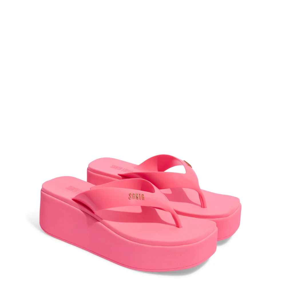 Sandália Tamanco Plataforma Borracha Rosa - vista 3 de 5